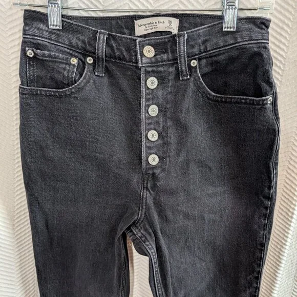 Abercrombie & Fitch The Kick Flare Ultra High Rise Jeans Black Denim Size 26/2R - Picture 4 of 8
